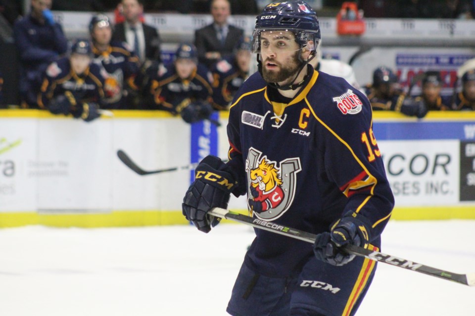 Barrie Colts captain Jason Willms, shown here in a file photo, scored the overtime winner against the Hamilton Bulldogs in Saturday night's OHL action. Raymond Bowe/BarrieToday
