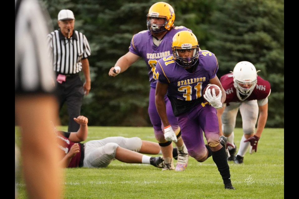 Kurshon Samuel (31) runs the ball up field for the Huronia Stallions during last week's provincial semifinal game. 