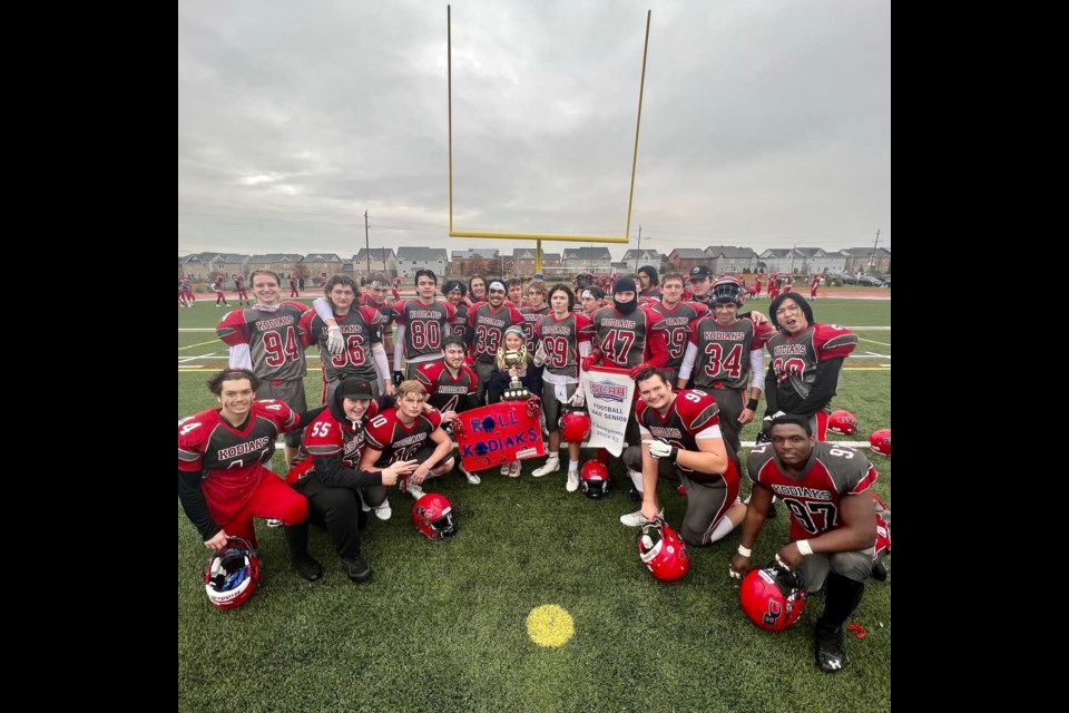 The Bear Creek Kodiaks senior football team defeated the Barrie North Vikings, 25-2, last Friday to win the Simcoe County Athletic Association championship. They now advance to today's Georgian Bay Secondary School Association (GBSSA) title game. 