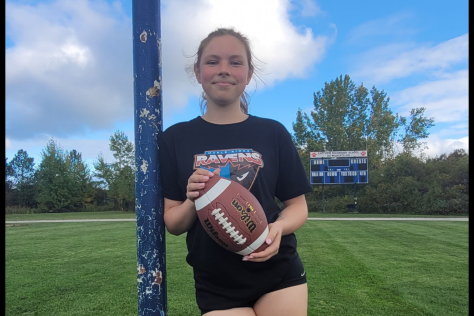Mackenzie Blanchard scored the first touchdown in Maple Ridge Secondary School history against Eastview on Tuesday, Oct. 5.
