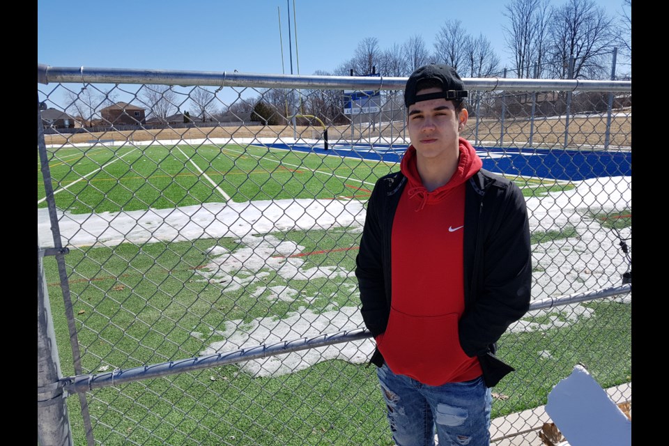 Jonah Leichner is anxious for the steel curtain to be unlocked and Georgian College's Massie Field to open and get his football tournament underway. Shawn Gibson/BarrieToday