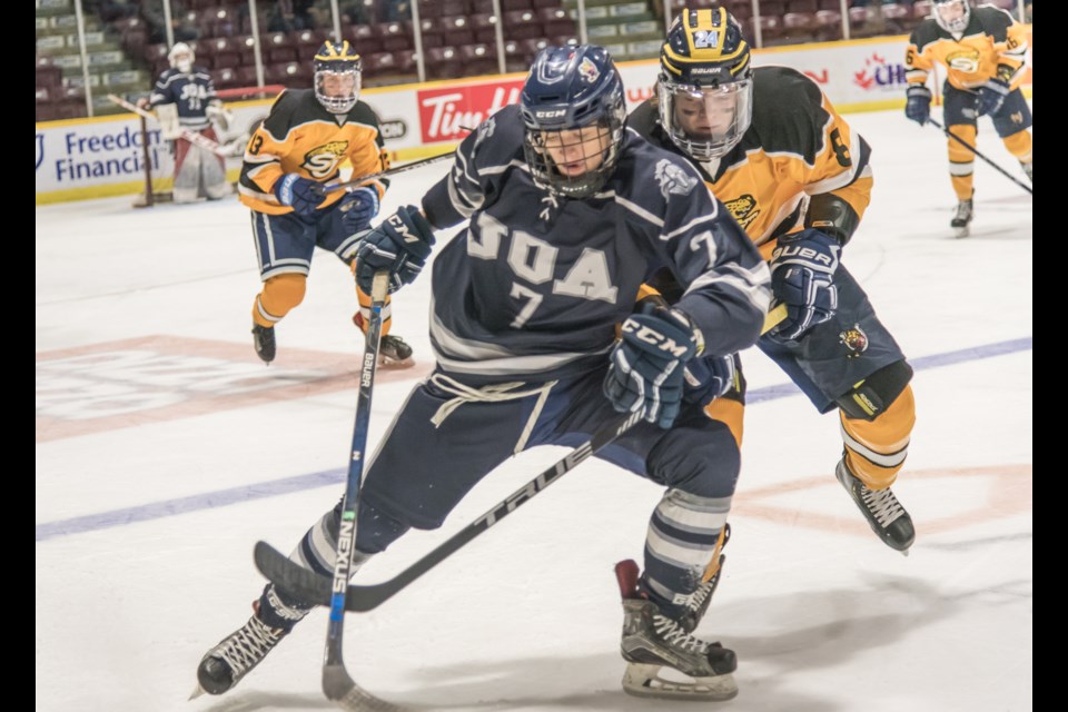 Action at the Monsignor Clair Cup at the Barrie Molson Centre on Wednesday, Dec. 5, 2018. Nicole Wolfe for BarrieToday
