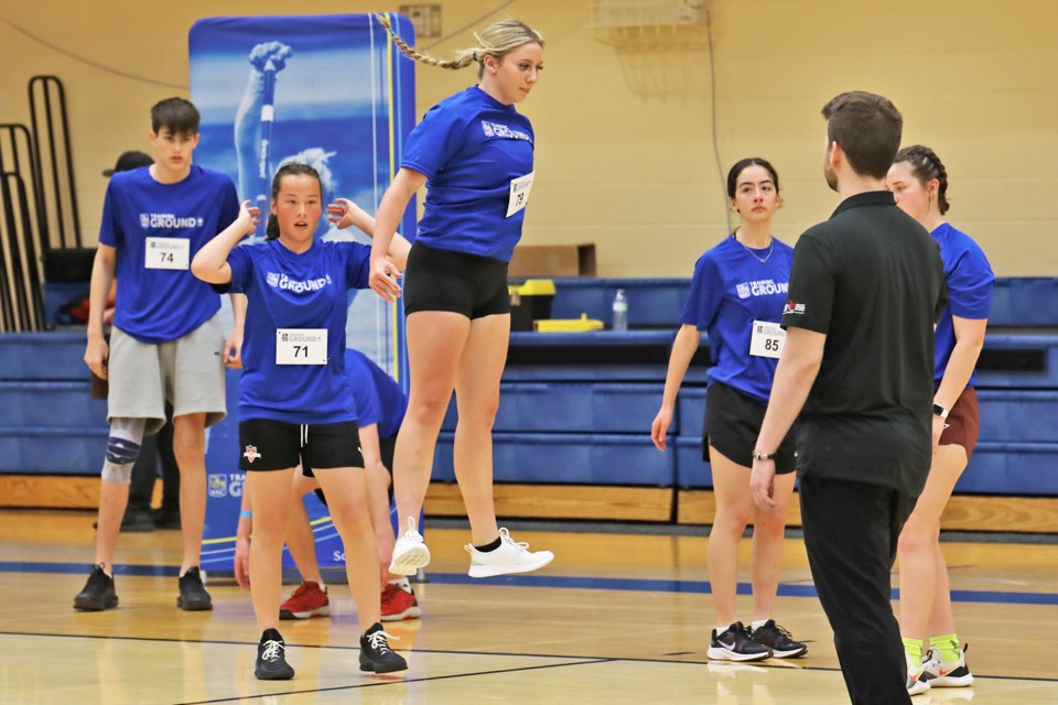 Young athletes test their athleticism at the RBC Training Ground recruitment event held at Georgian College on Saturday. | Kevin Lamb for BarrieToday