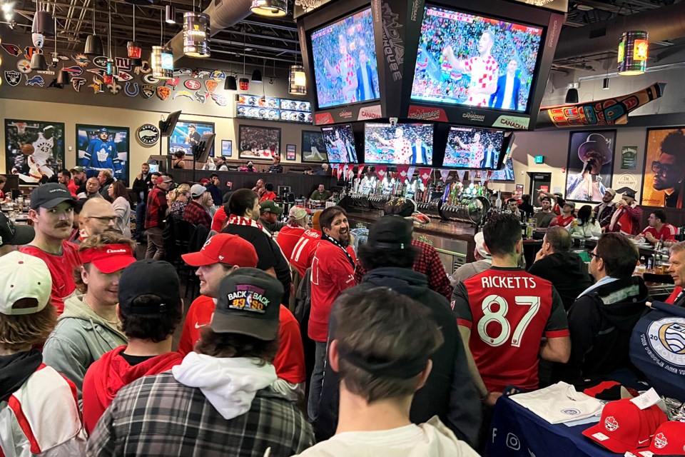 It was a packed house and standing room only at Canadian Brewhouse on Mapleview Drive on Saturday for Canada's World Cup game against Croatia.