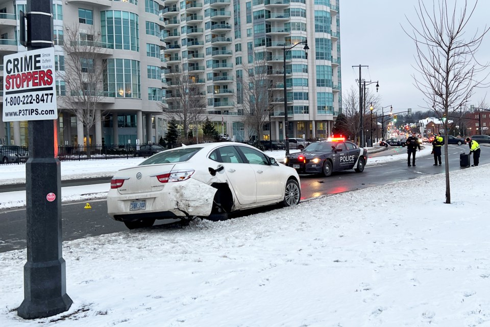 One of the two vehicles involved in a stolen car crash on Lakeshore Drive, Wednesday afternoon.
