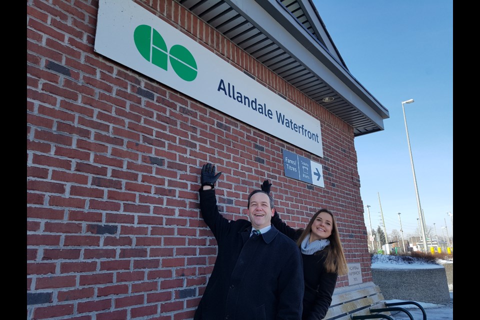 Doug Downey and Andrea Khanjin pose at the Allandale Waterfront GO station. Shawn Gibson/BarrieToday