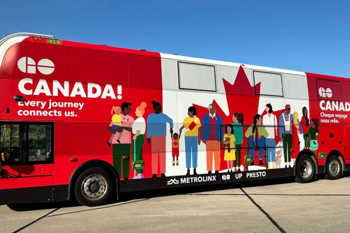 A special custom-wrapped, Canada Day-themed double-decker GO Bus and GO Train has also been unveiled