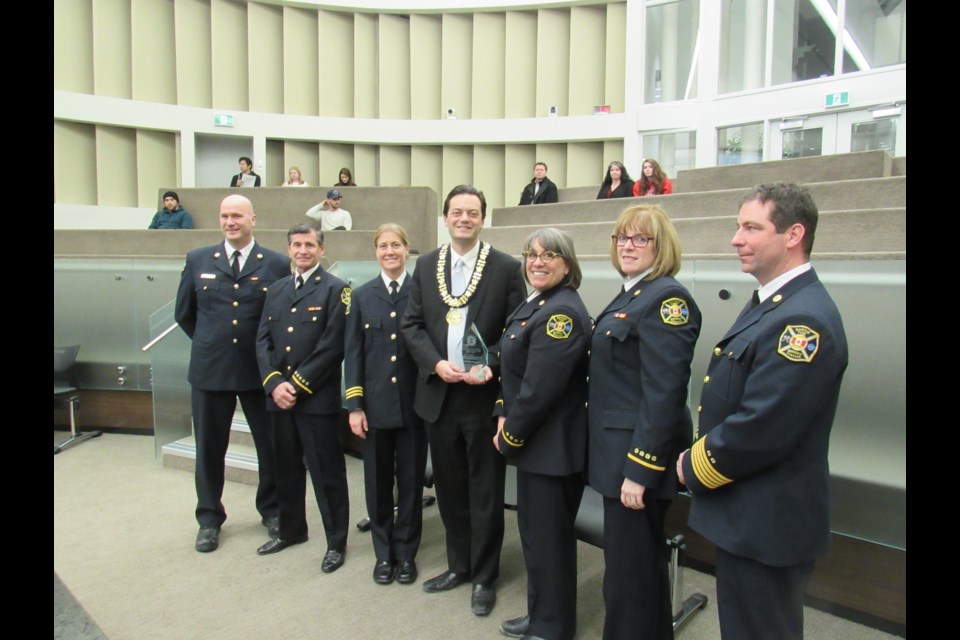 The International Association of Firefighters Media Award was presented to Barrie Fire and Emergency Services representatives at a city council meeting on Monday. Shawn Gibson for BarrieToday                               
