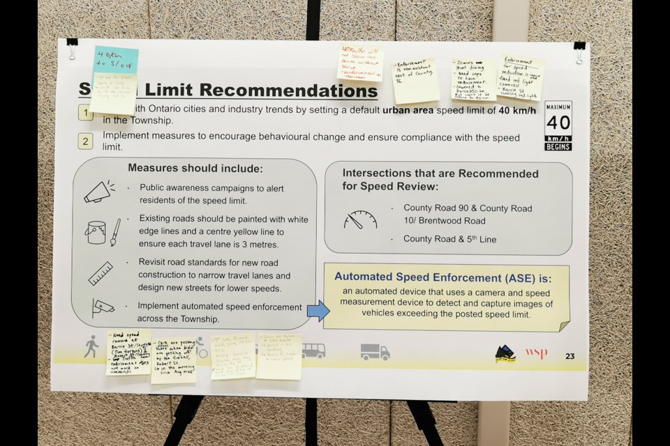 Old-fashioned sticky notes with resident concerns were placed on display boards at Essa Township's transportation and trails master plan open house Tuesday night at the Thornton Community Centre.