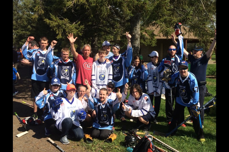 North Bay North Stars and PADDLE members prepare to do  battle at YMCA Road Hockey Spring Classic