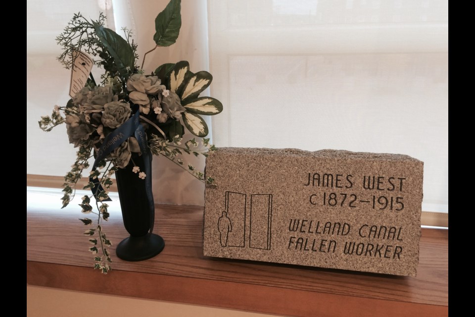 Grave marker for North Bay man killed in 1915,  while working on the Welland Ship Canal.