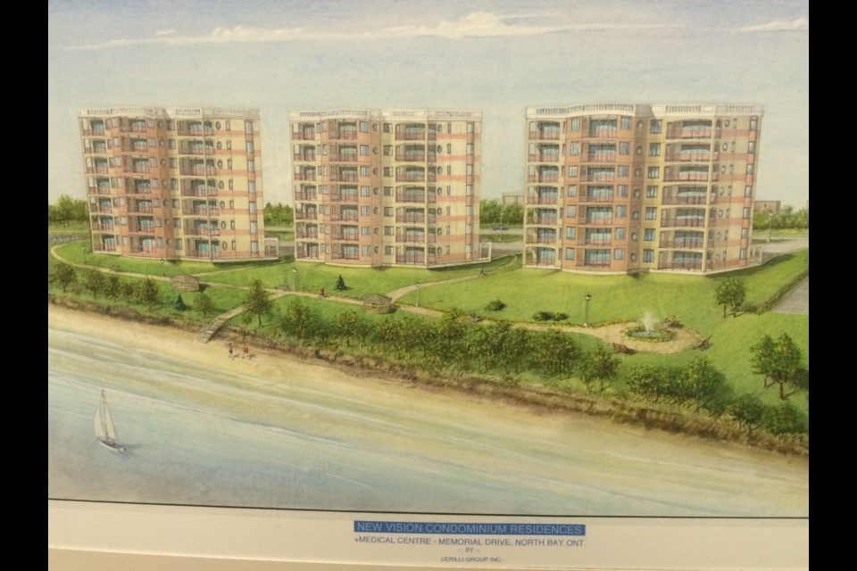 Conceptual drawing of three condominium buildings proposed for the former Kenroc property on Memorial Drive