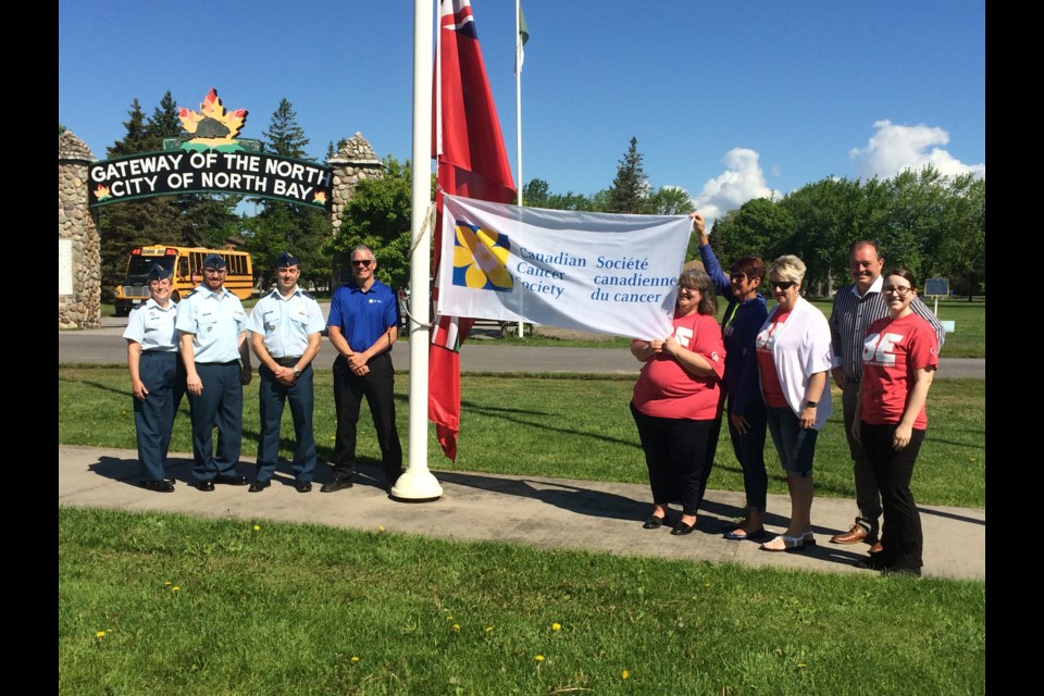 Relay for Life flag raising ceremony at Lee Park. This years relay takes place Friday June 21 at CFB North Bay in support of the Canadian Cancer Society