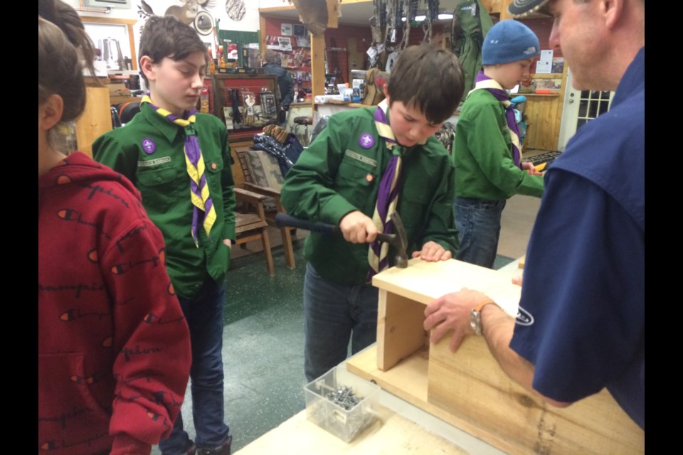 Scouts Canada Powassan make wood duck nesting boxes to be installed a the Cranberry Marsh