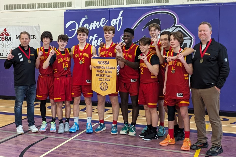 Chippewa takes the NOSSA junior basketball title with a 50-41 win over West Ferris in Sudbury.