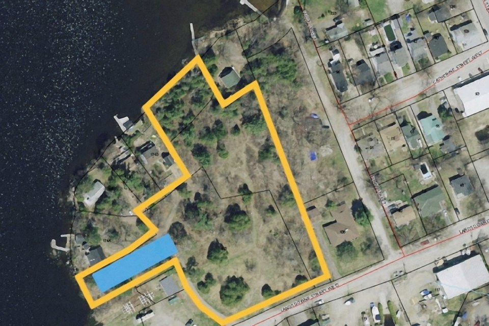 The land that Callander wants to develop is next to the Municipal Dock on Lansdowne Street West. The blue section indicates where the municipality would like to have the library / Image supplied
