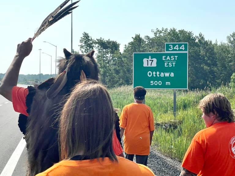 Chief Vern Janvier, Chipewyan Prairie First Nation members, and supporters embark upon their long walk for change / Photo supplied