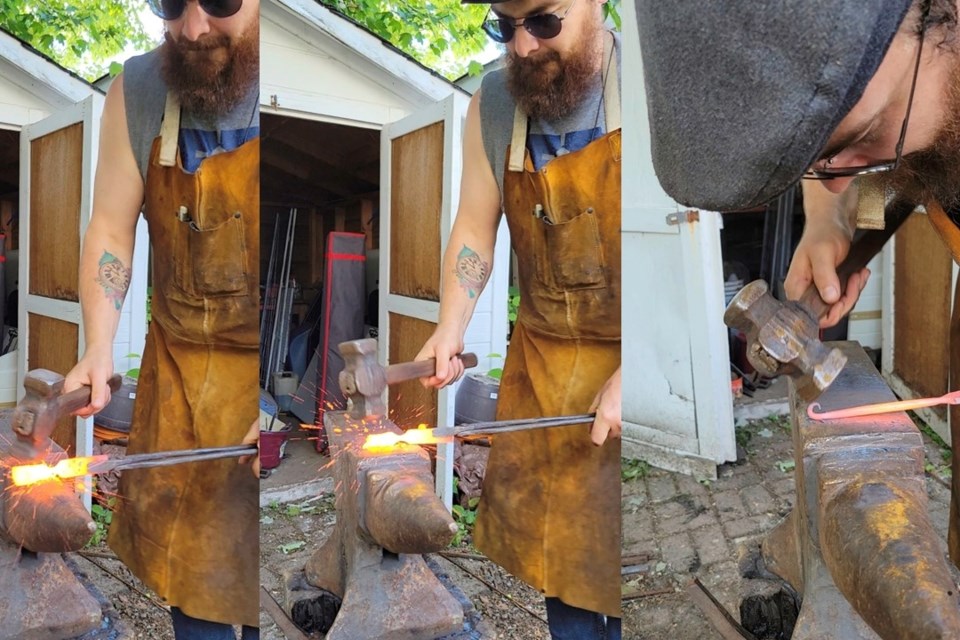 David Pinn at work on his front lawn forge / Photos supplied