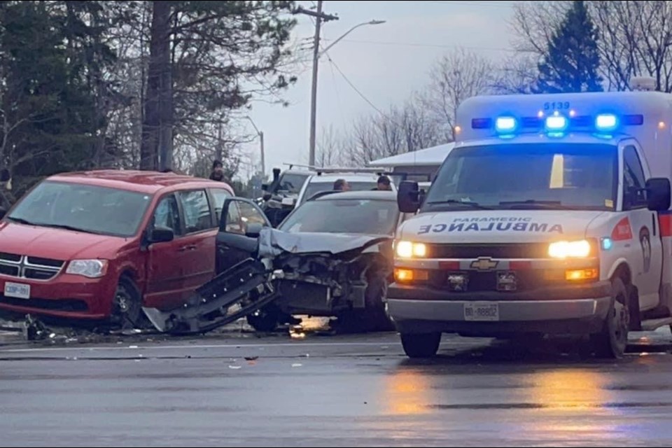 A three vehicle collision at the intersection of Trout Lake Road and Mountainview sent one person to hospital.