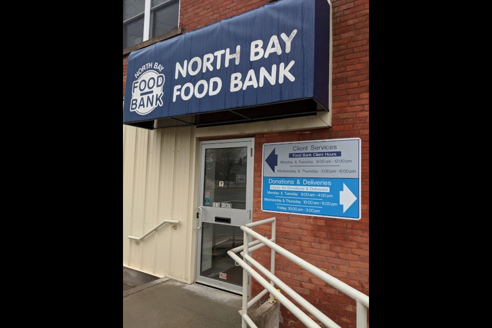 The North Bay Food Bank Fisher street entrance lists hours open to the public. 