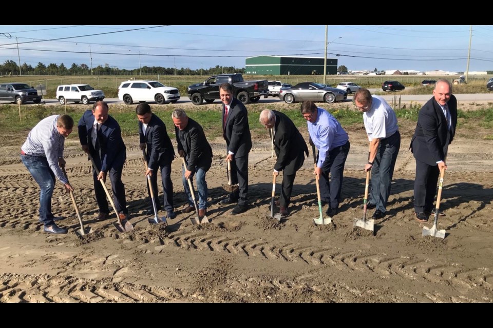 Officials participate in the groundbreaking ceremony for Canada Meat Group. Photo courtesy Bob Coles/CKAT.