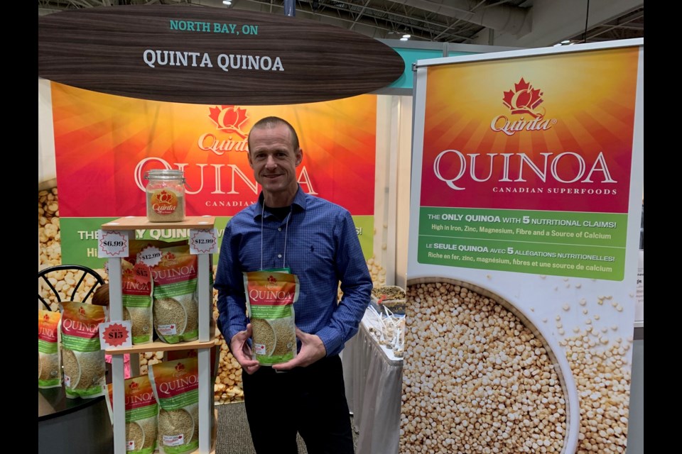 Jamie Draves, in front of his Royal Agricultural Winter Fair booth, thinks his quinoa is a winner. Jeff Turl/BayToday.