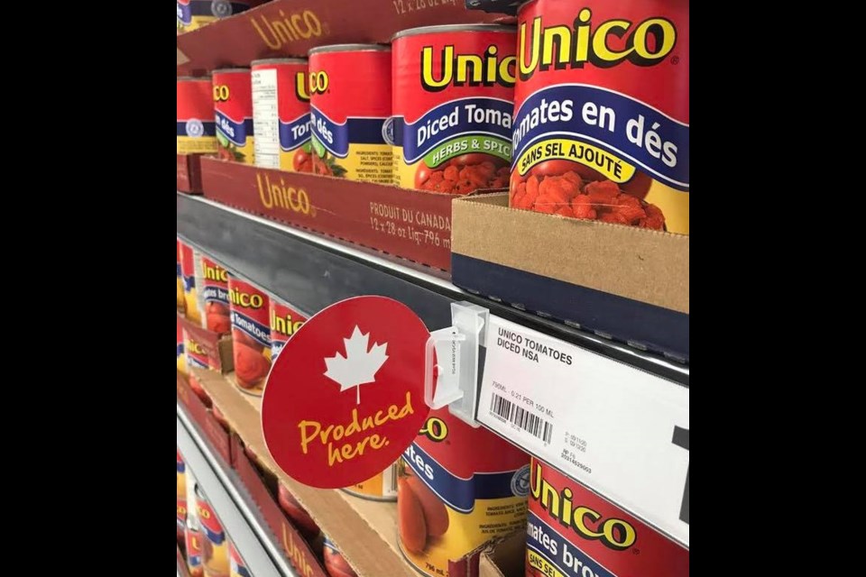 Canadian goods at No Frills are tagged as Canadian to make it easy to identify. Courtesy Kathie Hogan.