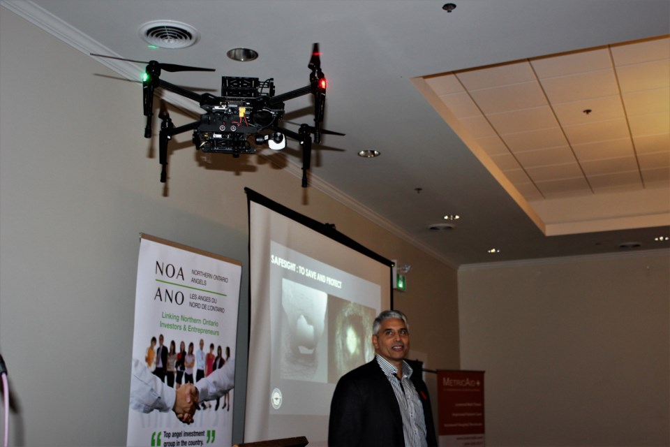 SafeSight gave drone flight demonstrations during their PITCH. Photo by Ryen Veldhuis.