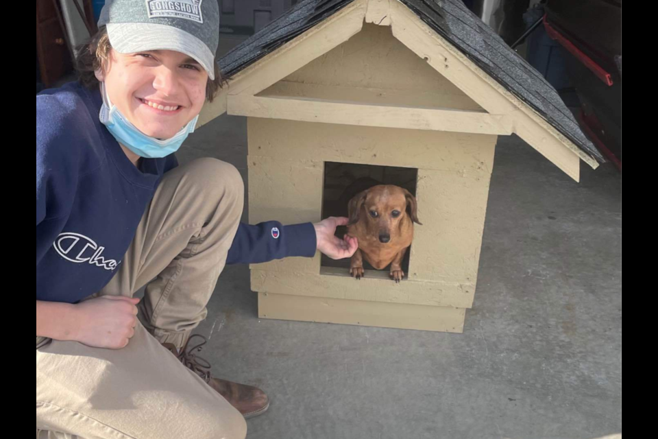 Felix Leclerc and his school project (dog not included). 