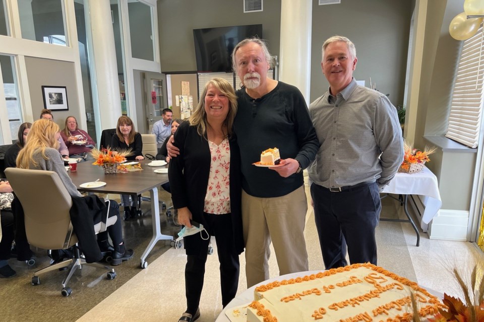 Susan Rinneard, Executive Director, Brian Fullerton, 43 years of service, John Patterson, Vice Chair of Board