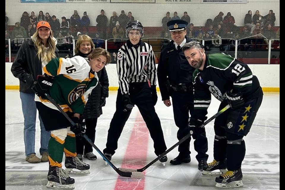  the Almaguin Highlands Detachment of the Ontario Provincial Police, in partnership with the Almaguin Highlands Secondary School hosted a charity hockey game in the Village of South River,