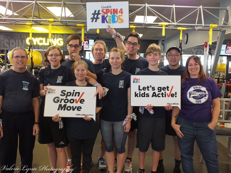 Spin4Kids participants got in a good sweat last Saturday at GoodLife as they raised funds towards kids' fitness. Photo by Valerie Charlebois.