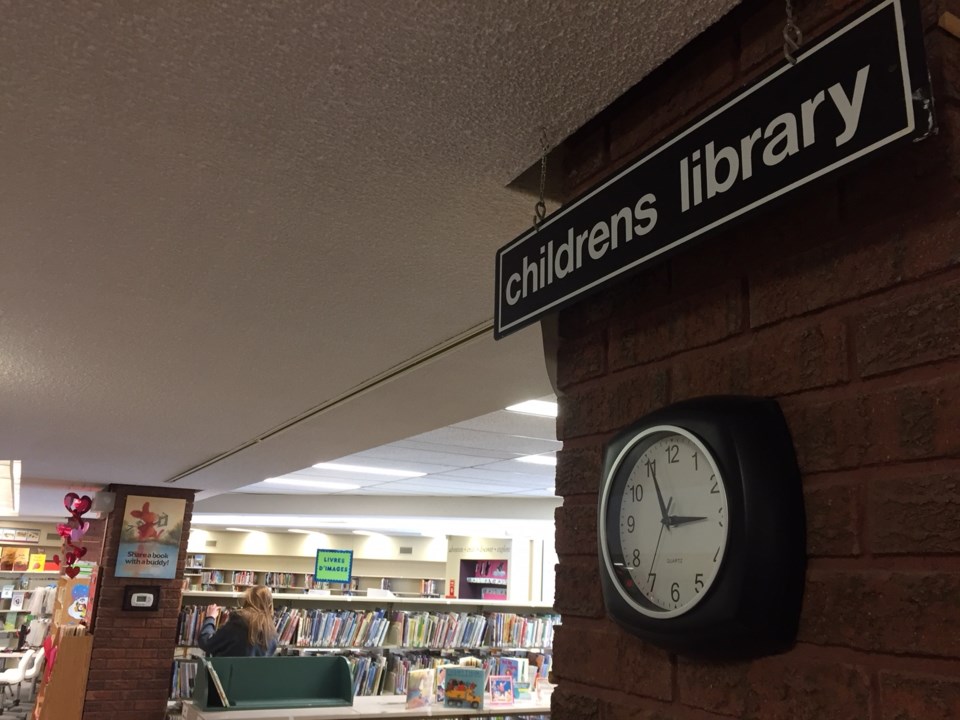 20180307 public library north bay turl childrens sign and clock