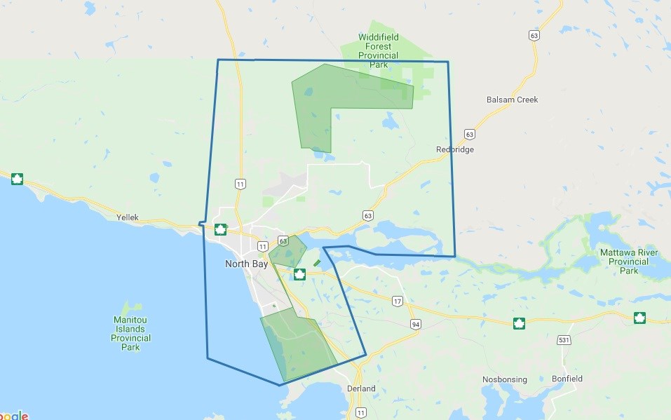 This map shows the areas of North Bay without power this morning.