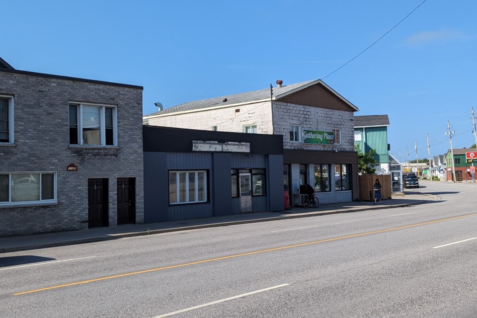 The City of North Bay's potential purchase of 1183 Cassells St. (blue building next to the Gathering Place) was approved by council in August 2023 but will not proceed.