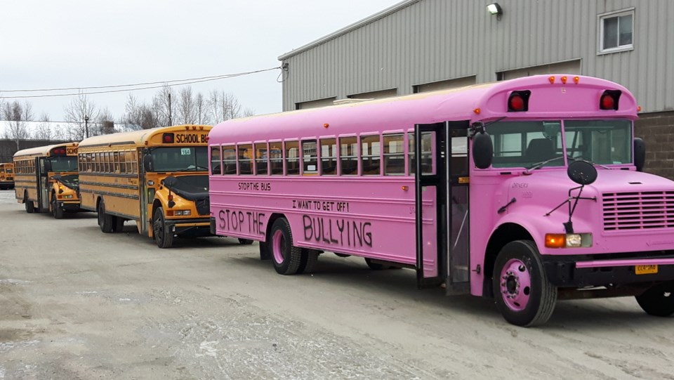 pink stop the bullying school bus 2017