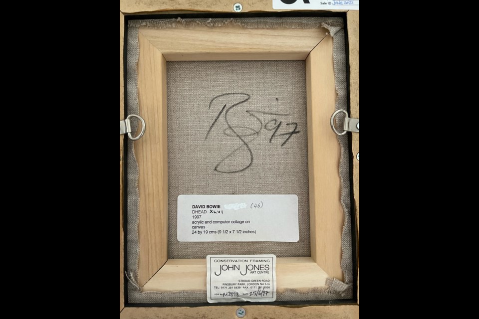 The back of the painting with Bowie's signature.