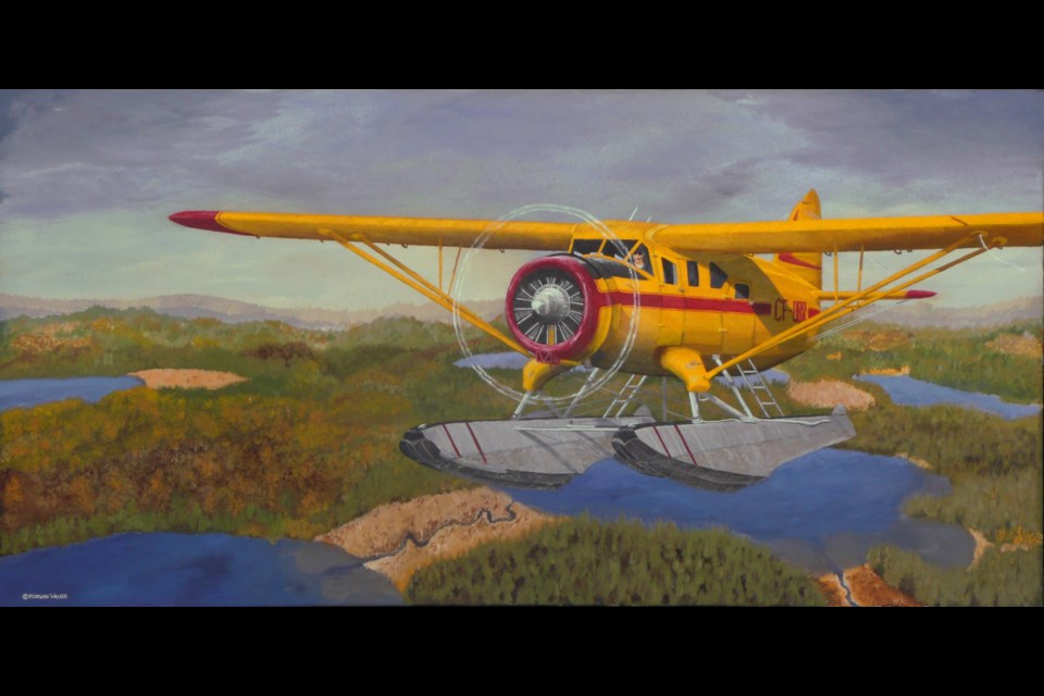 HISTORIC WINGS: The first Canadian designed bush plane, the Norseman wings homeward in this Morgan Walker painting.