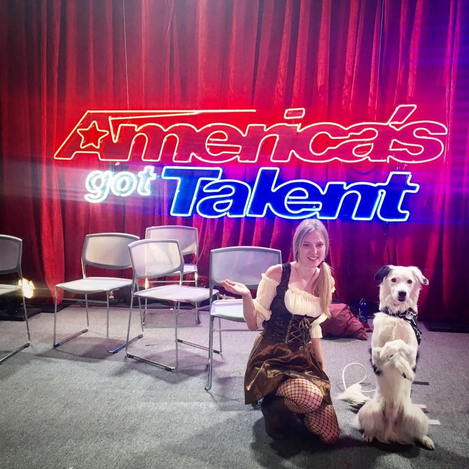 sara carson with dog hero facebook america got talent on stage  2017