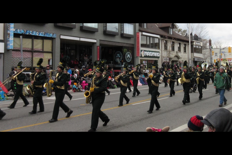 The St. Joes - Scollard Hall Bears marching band performs in Toronto's santa claus Parade. Photo by Jessica Roveda.                            
