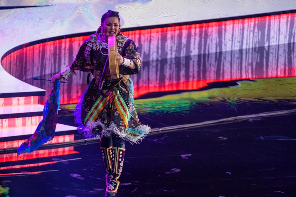 Tasheena Sarazin performing at the Indspire Awards on March 24th at the National Arts Centre in Ottawa.  Photo by Lindsay Sarazin. 