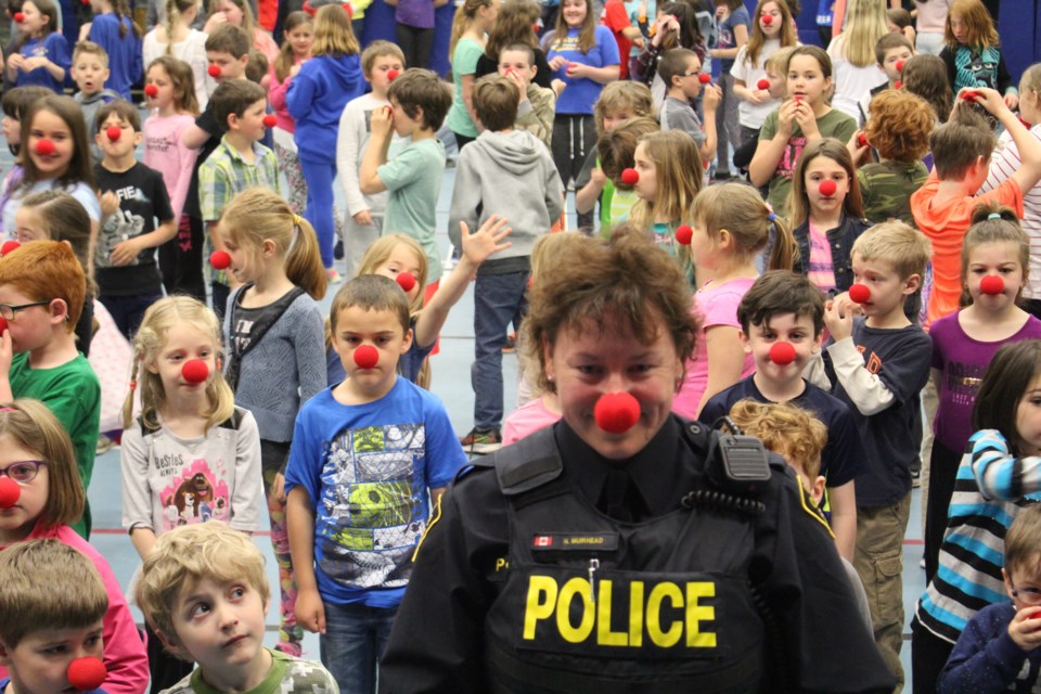 OPP Constabe Nathalie Muirhead participates in Red Nose Day. Photo courtesy Kathie Hogan.