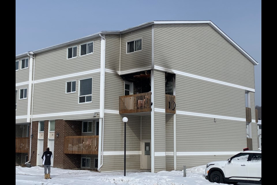 The aftermath of an apartment fire on McKeown Avenue in North Bay on Saturday. Photo by Chris Dawson/BayToday. 