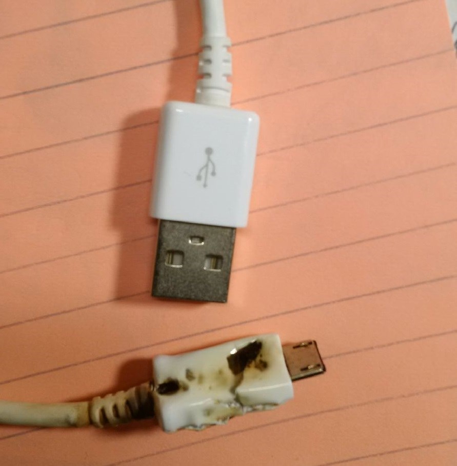 cell phone charger cord burned 2017