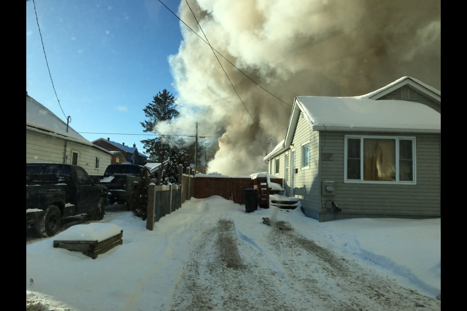 View of the garage fire from O'Brien.  Photo by Chris Dawson. 