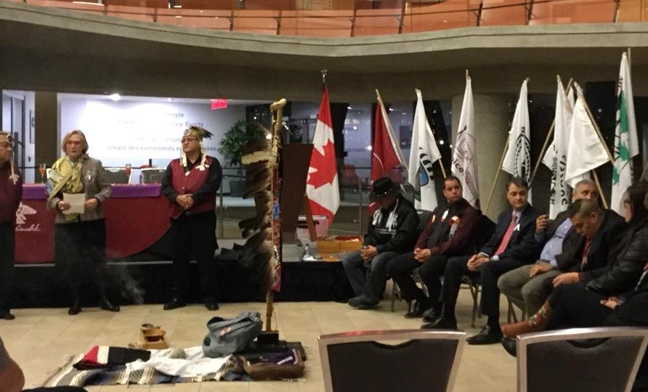 Minister Carolyn Bennett, Minister Crown-Indigenous Relation and Northern Affairs with a few words on the success of Bill C-61, the Anishinabek Nation Education Agreement Act. Courtesy Anishinabek Nation