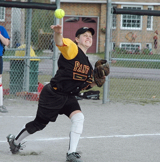 Lady Panthers third baseman Melissa Cross throws out a runner in the first game. Joey Rainer Photo