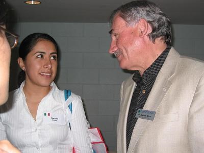 Nipissing University President, Dennis Mock chats with Sandra Chavez