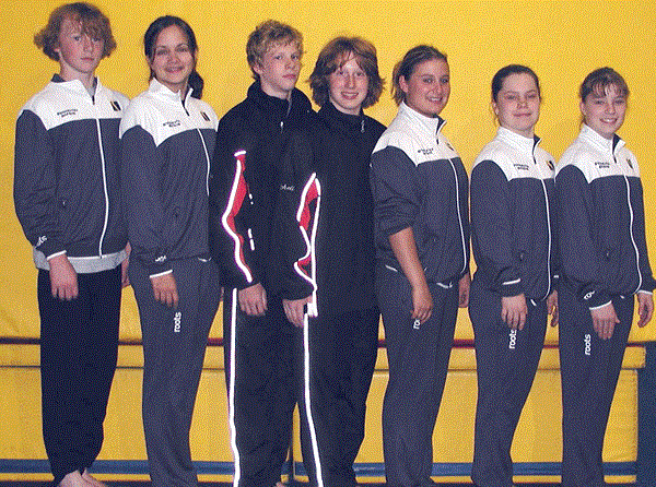 Top performers at Gymtrix Gymnastics and Athletics Club for the 2003-2004 season were from left, Bourton Scott , Jenna Hebert, Shayn Karn, Mitchell Kenzie-Klus, Melissa Drouin, Robyn Grigg and Erin Grigg.