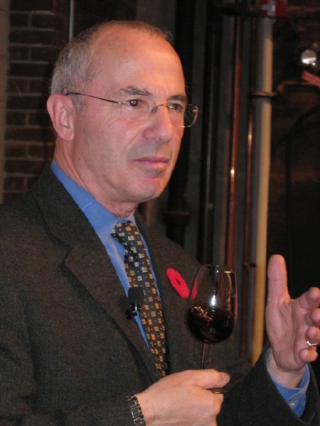 Tony Aspler, Canada's leading wine writer, with a glass of California zinfandel. Aspler was conducting a food and wine tasting event Saturday night at the Capitol Centre.